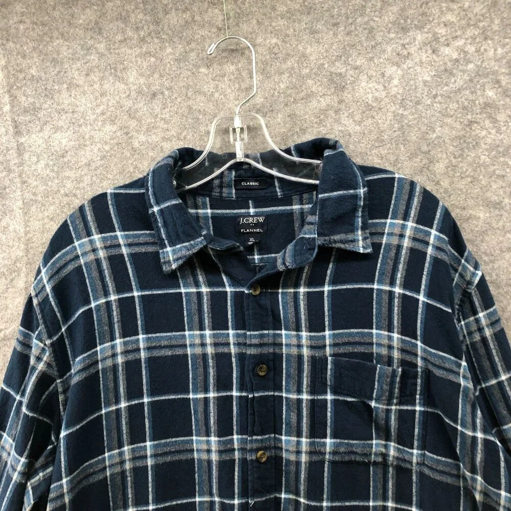 J. Crew Classic Plaid Flannel Shirt‎ Mens XL Blue Plaid Cotton